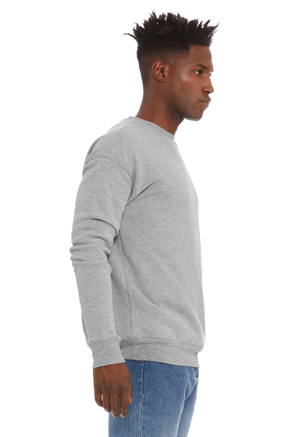 Bella + Canvas BC3945/3945 Mens Fleece Crewneck Sweatshirt Heather Grey Model Side