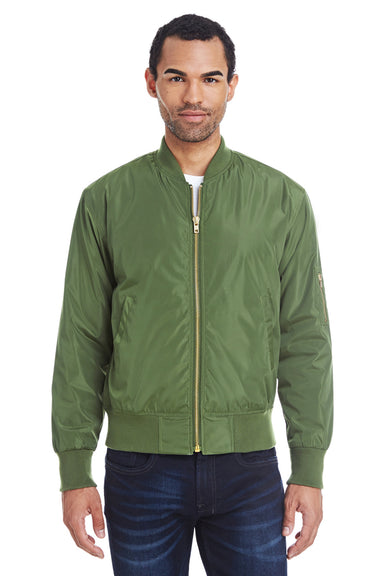 Threadfast Apparel 395J Mens Bomber Full Zip Jacket Army Green Model Front