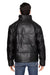 Threadfast Apparel 397J Mens Vegan Leather Full Zip Hooded Puffer Jacket Black Model Back