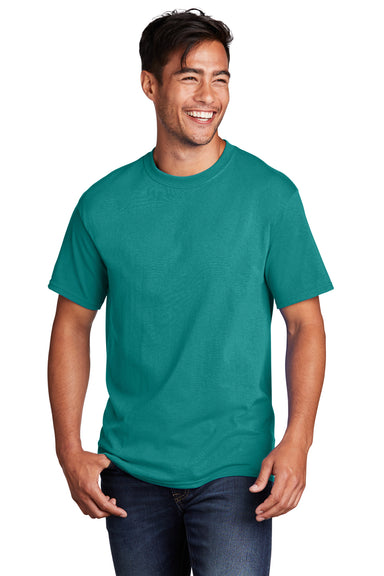 Port & Company PC54/PC54T Mens Core Short Sleeve Crewneck T-Shirt Bright Aqua Blue Model Front