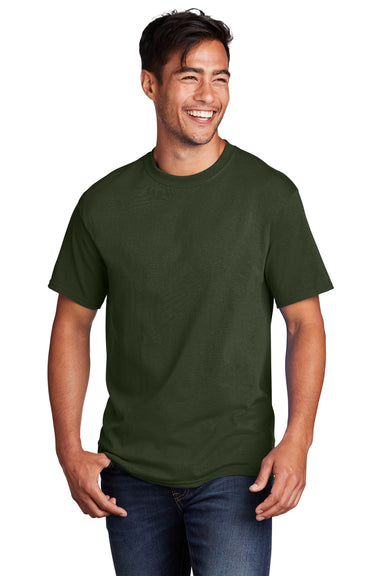 Port & Company PC54/PC54T Mens Core Short Sleeve Crewneck T-Shirt Olive Drab Green Model Front