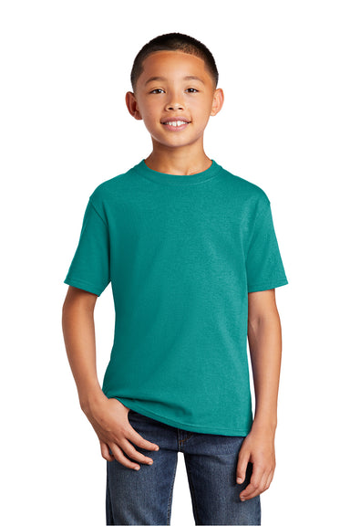 Port & Company PC54Y Youth Core Short Sleeve Crewneck T-Shirt Bright Aqua Blue Model Front