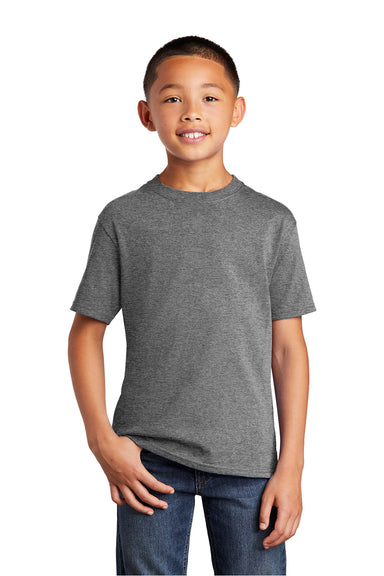 Port & Company PC54Y Youth Core Short Sleeve Crewneck T-Shirt Heather Graphite Grey Model Front