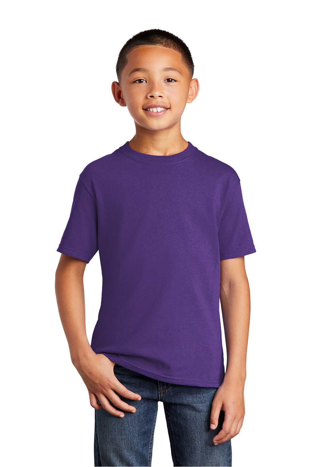 Port & Company PC54Y Youth Core Short Sleeve Crewneck T-Shirt Team Purple Model Front