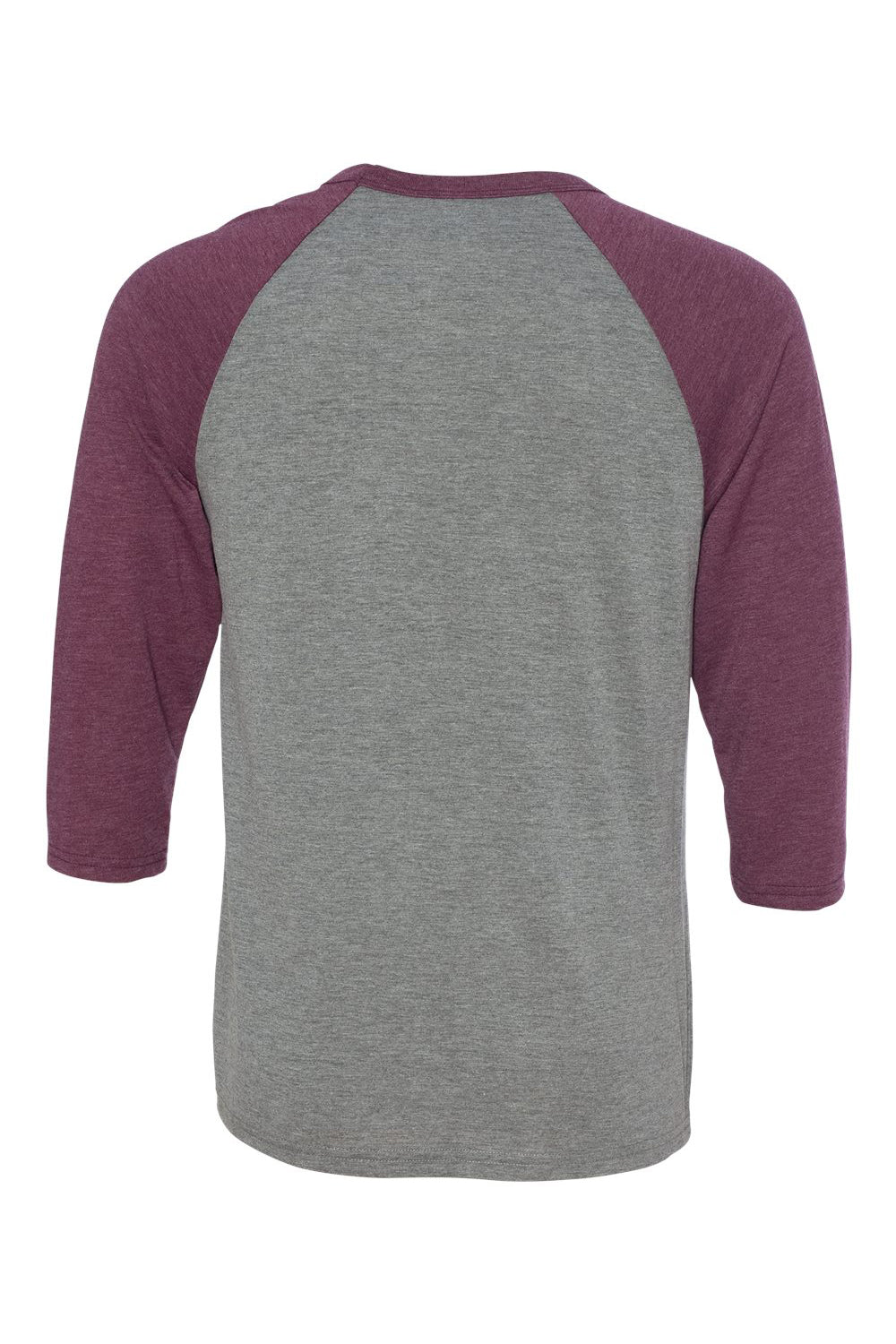 Bella + Canvas BC3200/3200 Mens 3/4 Sleeve Crewneck T-Shirt Grey/Maroon Flat Back