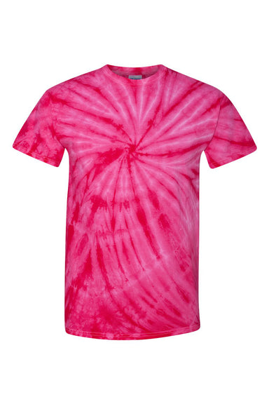 Dyenomite 200CY Mens Cyclone Pinwheel Tie Dyed Short Sleeve Crewneck T-Shirt Fuchsia Flat Front