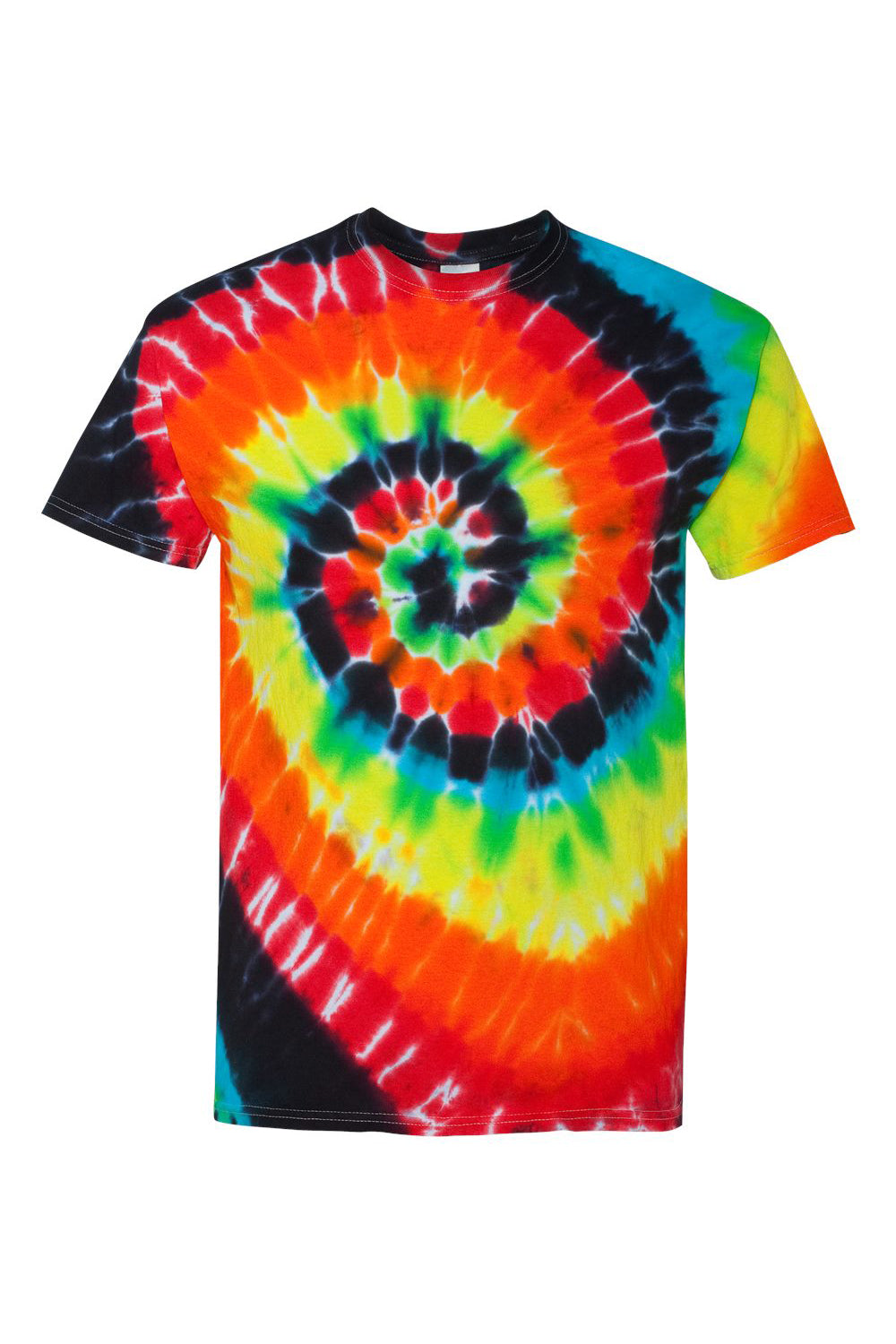 Dyenomite 200MS Mens Spiral Tie Dyed Short Sleeve Crewneck T-Shirt Illusion Flat Front