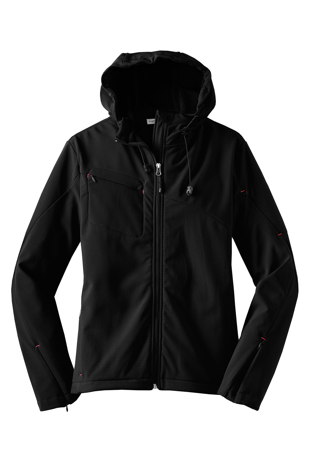 Port Authority L706 Womens Wind & Water Resistant Full Zip Hooded Jacket Black/Engine Red Flat Front