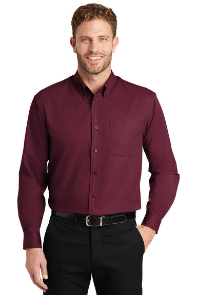 CornerStone SP17 Mens SuperPro Stain Resistant Long Sleeve Button Down Shirt w/ Pocket Burgundy Model Front