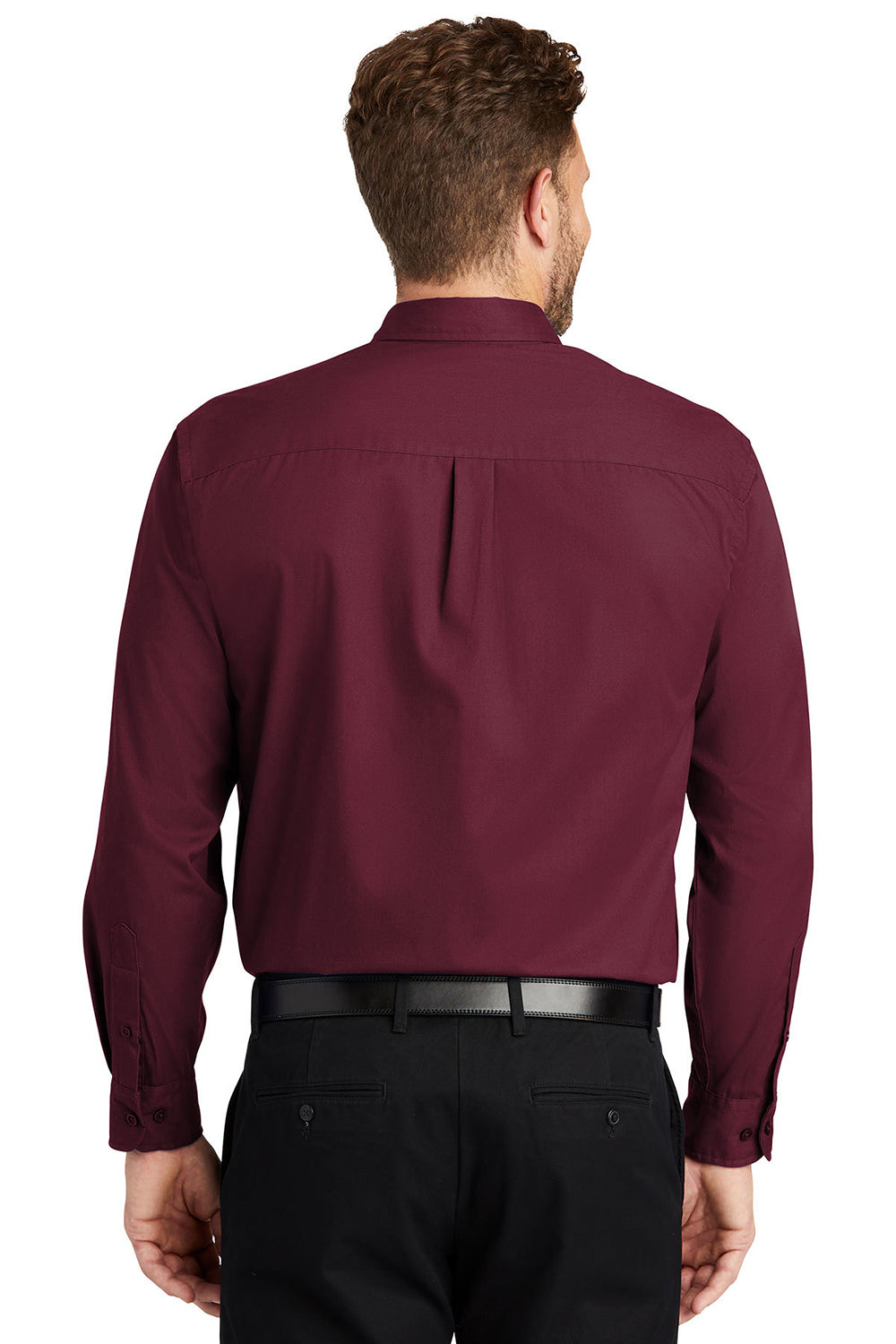 CornerStone SP17 Mens SuperPro Stain Resistant Long Sleeve Button Down Shirt w/ Pocket Burgundy Model Back