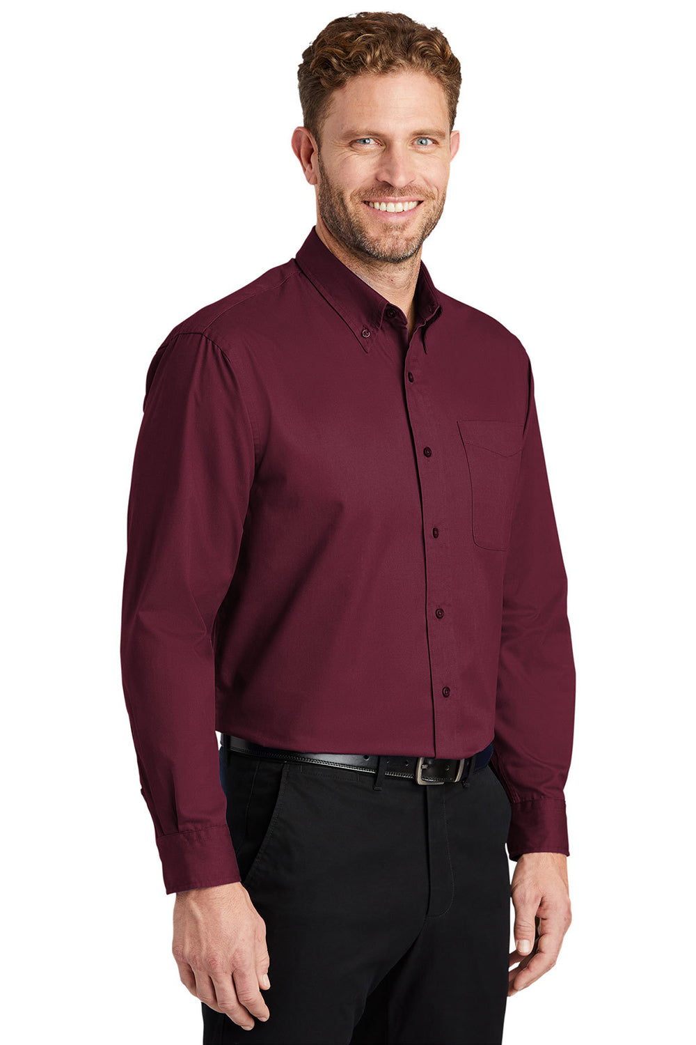 CornerStone SP17 Mens SuperPro Stain Resistant Long Sleeve Button Down Shirt w/ Pocket Burgundy Model 3q