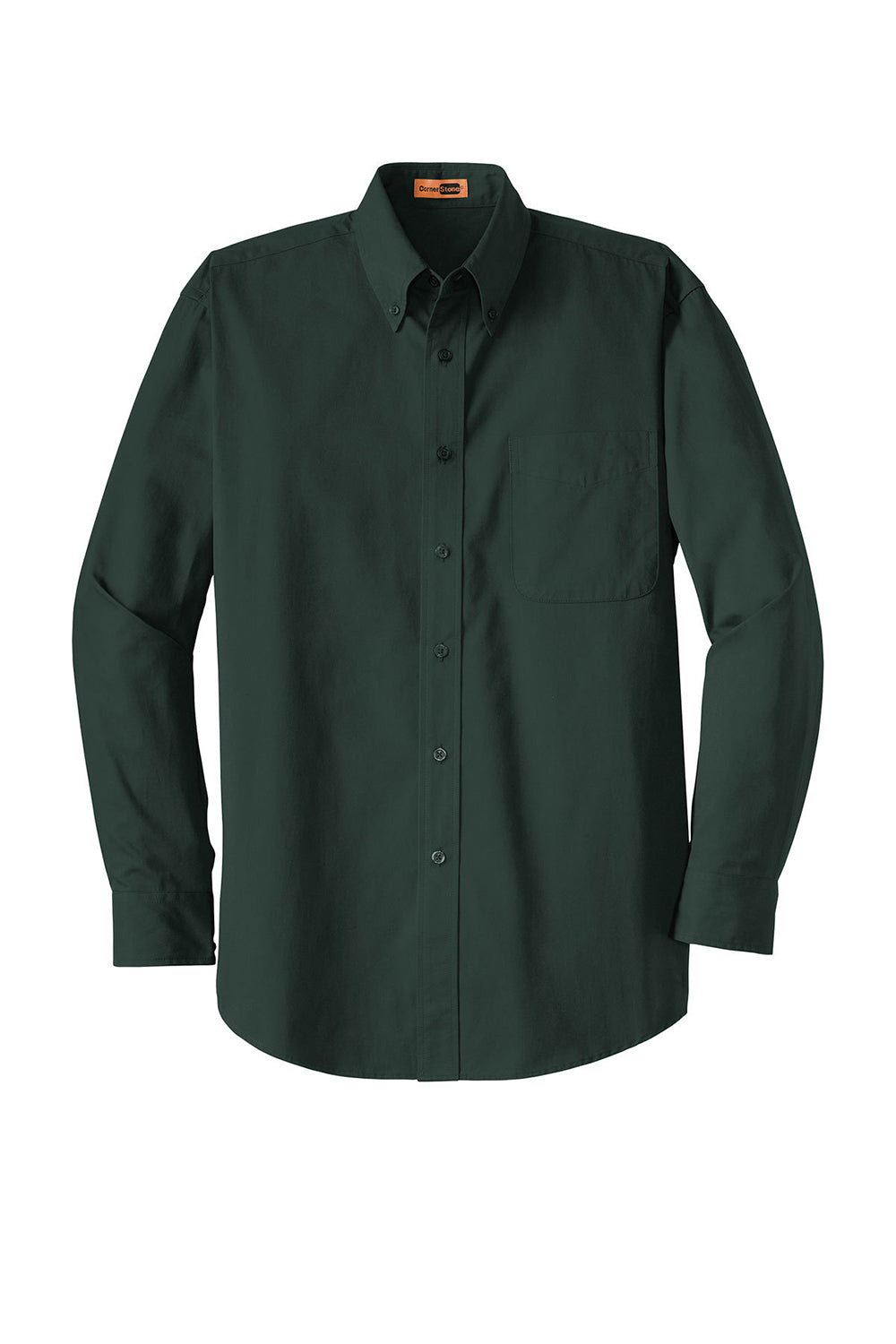 CornerStone SP17 Mens SuperPro Stain Resistant Long Sleeve Button Down Shirt w/ Pocket Dark Green Flat Front