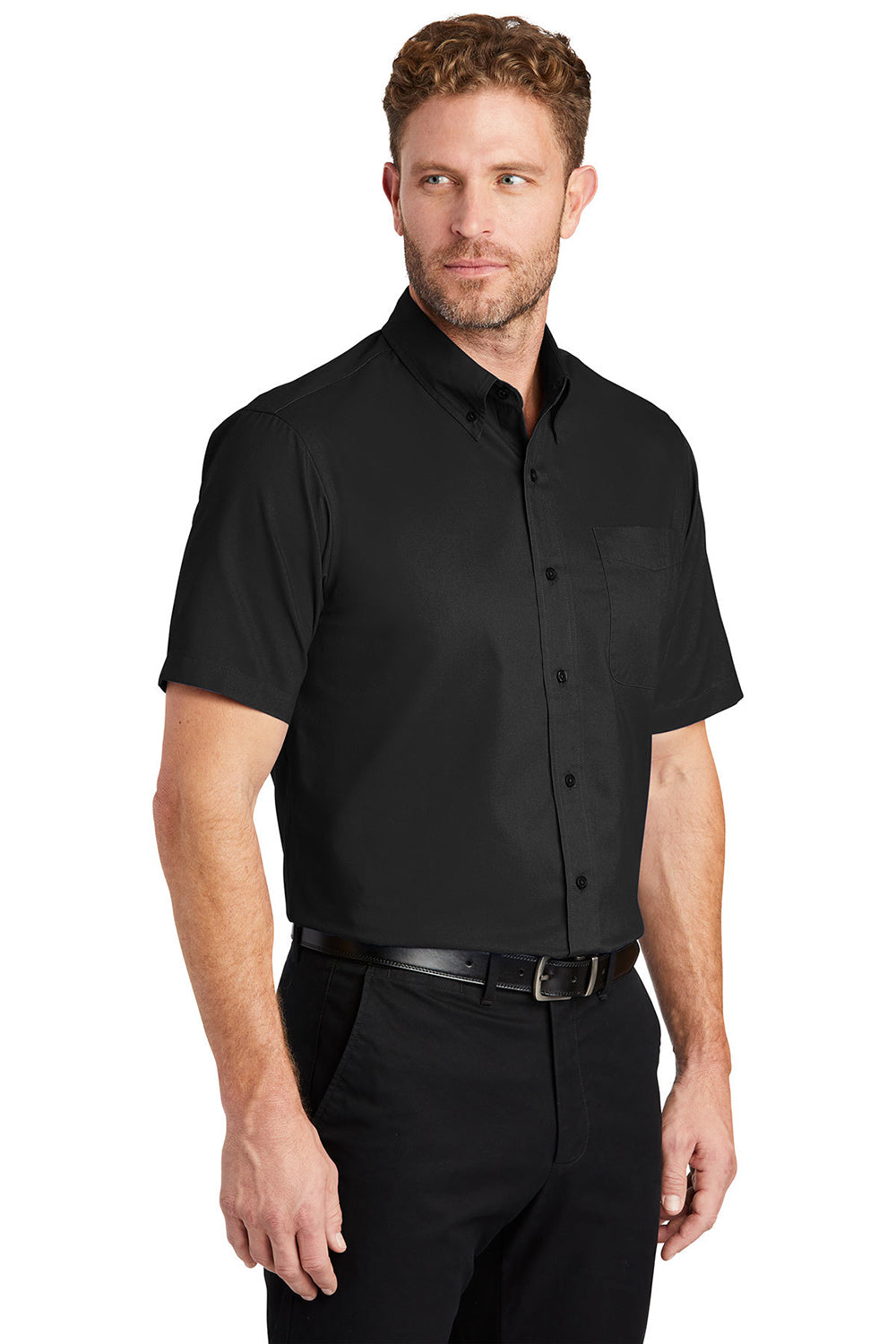 CornerStone SP18 Mens SuperPro Stain Resistant Short Sleeve Button Down Shirt w/ Pocket Black Model 3q