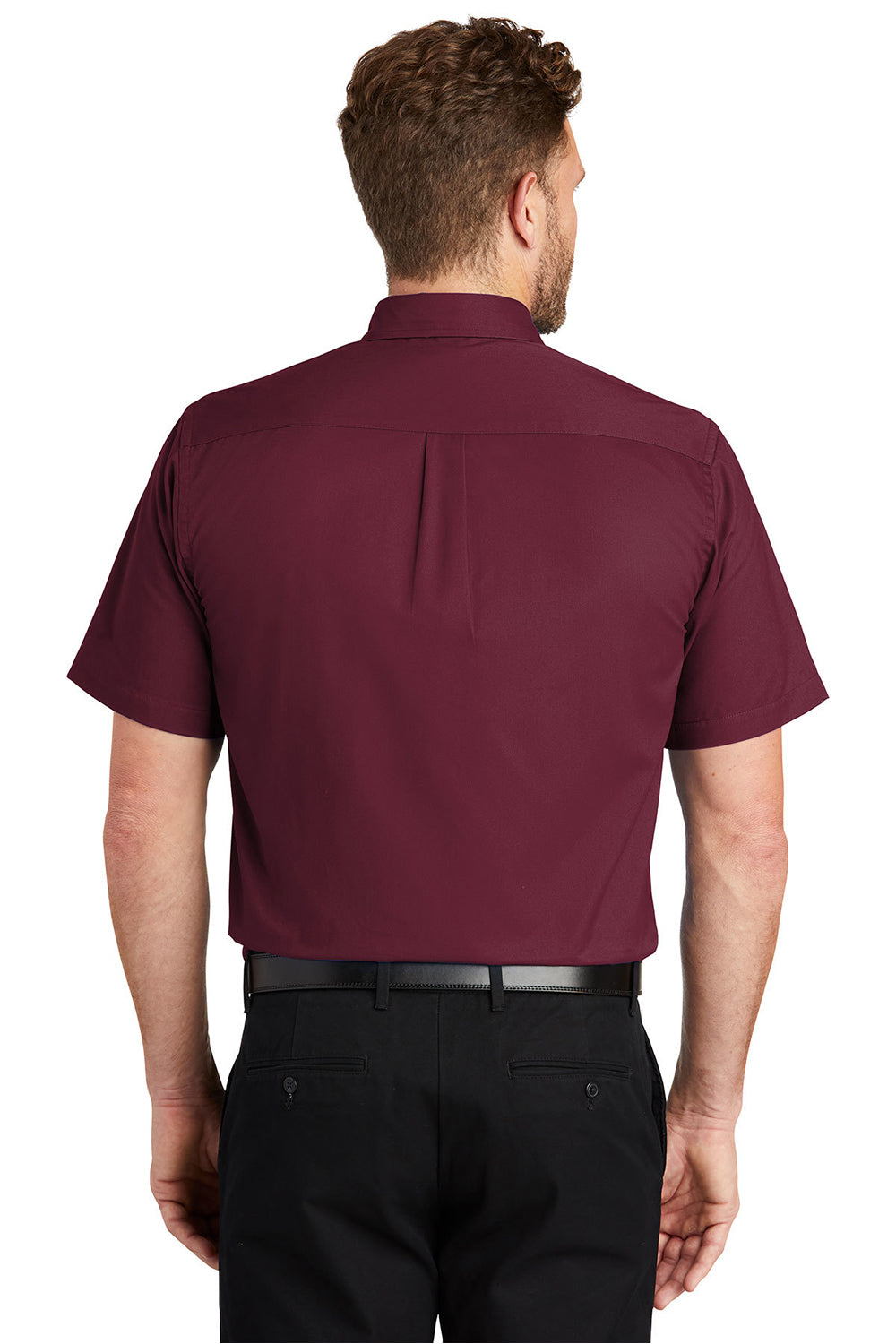 CornerStone SP18 Mens SuperPro Stain Resistant Short Sleeve Button Down Shirt w/ Pocket Burgundy Model Back