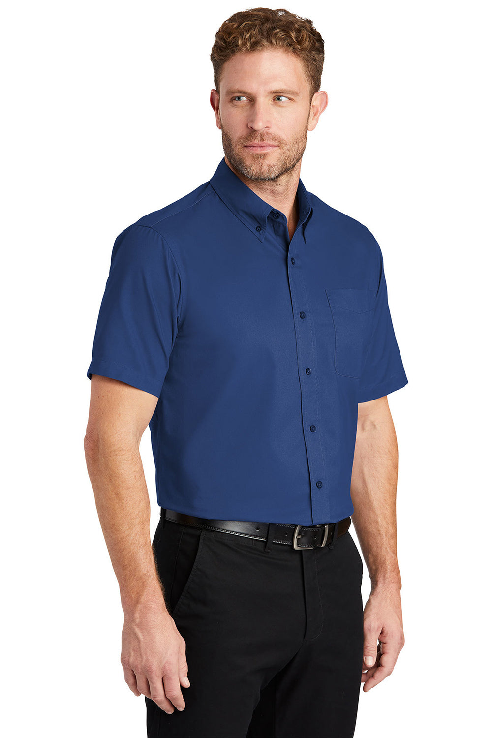 CornerStone SP18 Mens SuperPro Stain Resistant Short Sleeve Button Down Shirt w/ Pocket Royal Blue Model 3q