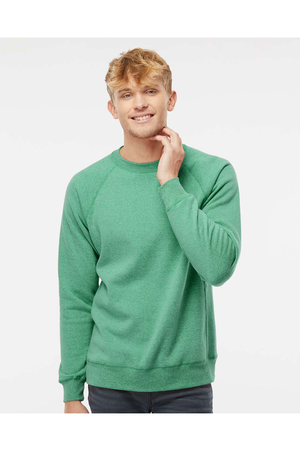 Independent Trading Co. PRM30SBC Mens Special Blend Crewneck Raglan Sweatshirt Sea Green Model Front