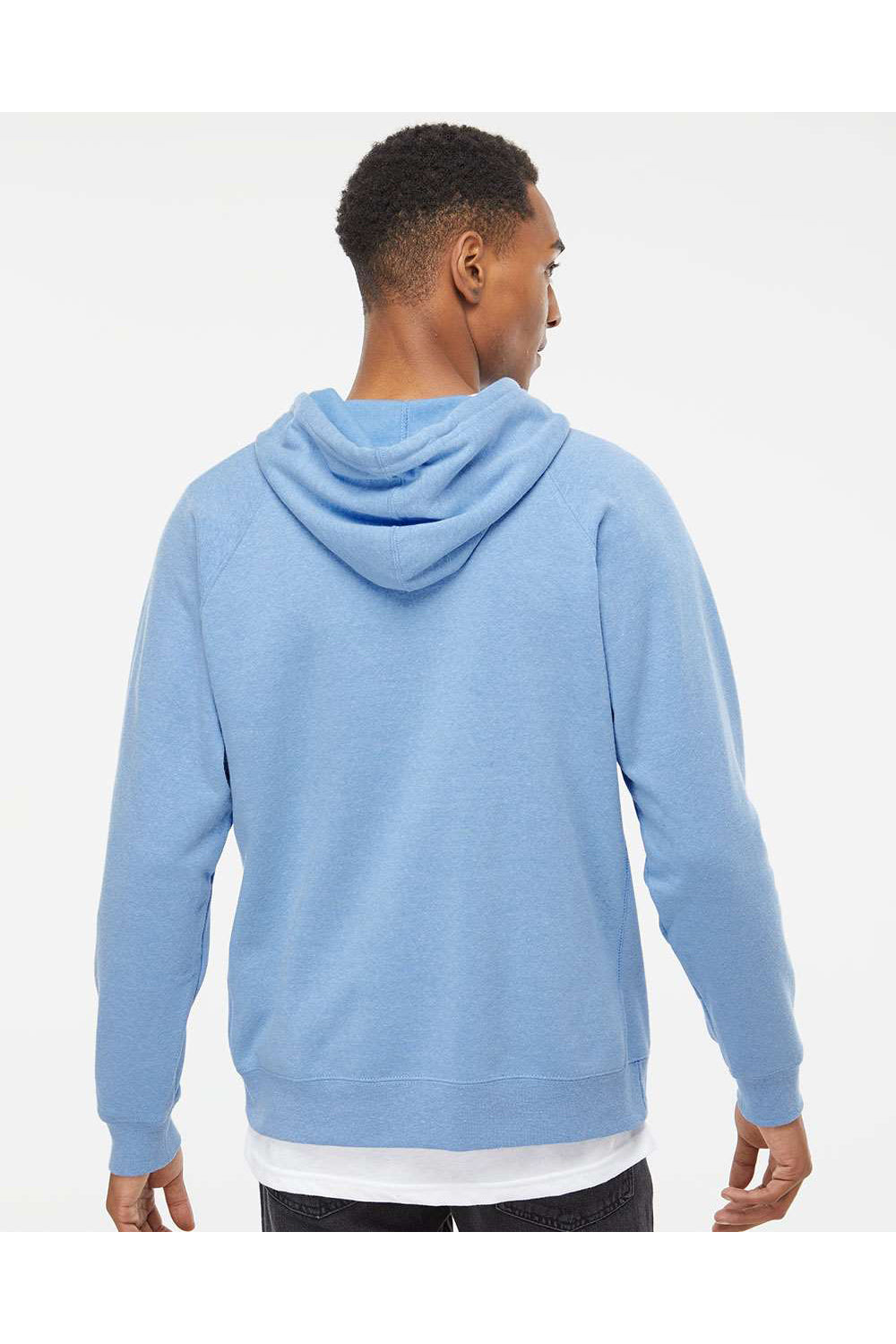 Independent Trading Co. PRM33SBP Mens Special Blend Raglan Hooded Sweatshirt Hoodie Pacific Blue Model Back