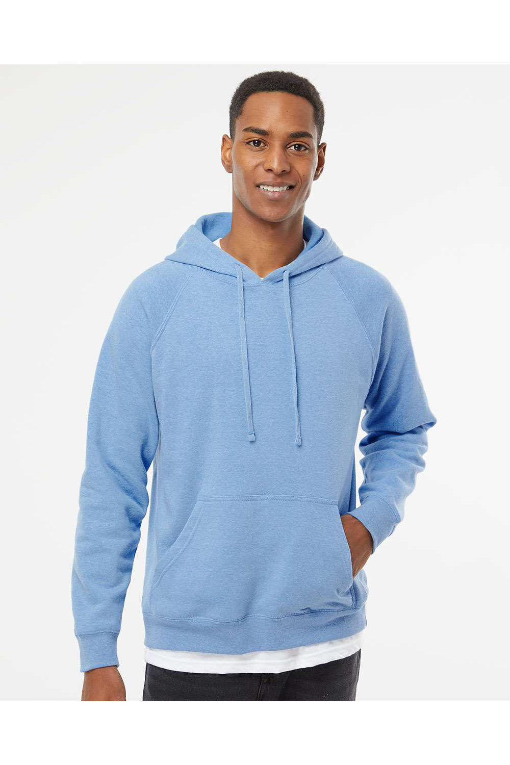 Independent Trading Co. PRM33SBP Mens Pacific Blue Special Blend Raglan Hooded Sweatshirt Hoodie w Pouch Pocket BigTopShirtShop