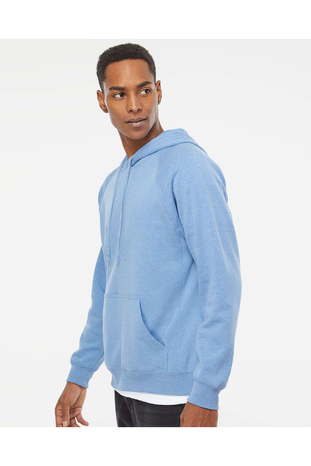 Independent Trading Co. PRM33SBP Mens Special Blend Raglan Hooded Sweatshirt Hoodie Pacific Blue Model Side