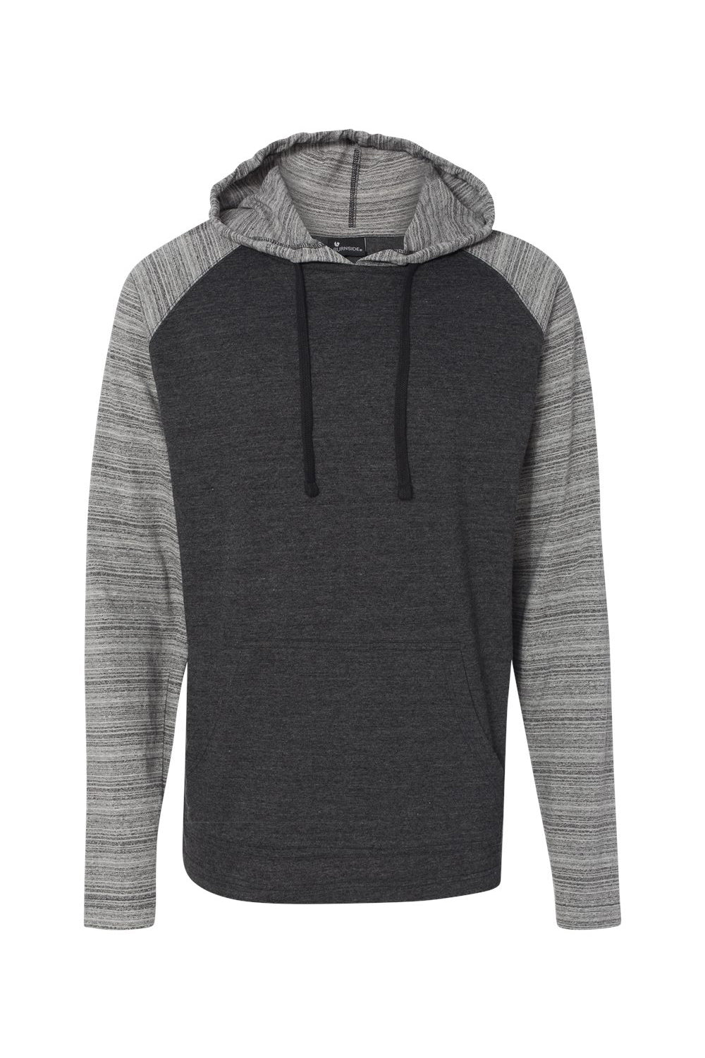 Burnside 8127 Mens Raglan Long Sleeve Hooded T-Shirt Hoodie Heather Charcoal/Charcoal Stripe Flat Front