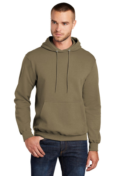 Port & Company PC78H/PC78HT Mens Core Pill Resistant Fleece Hooded Sweatshirt Hoodie Coyote Brown Model Front