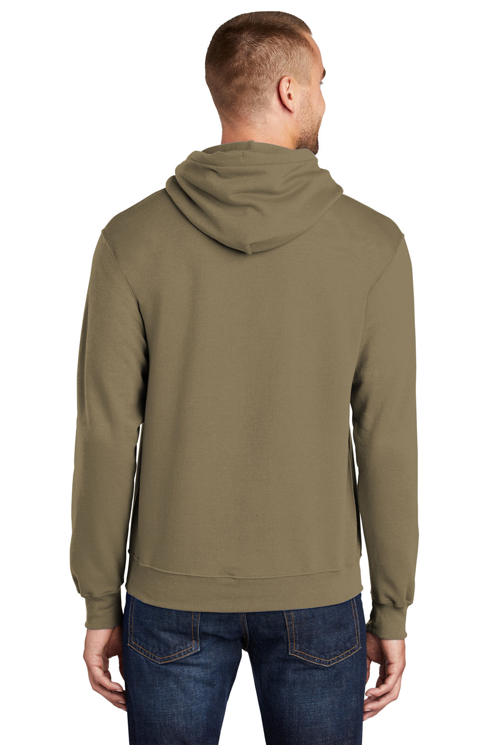 Port & Company PC78H/PC78HT Mens Core Pill Resistant Fleece Hooded Sweatshirt Hoodie Coyote Brown Model Back