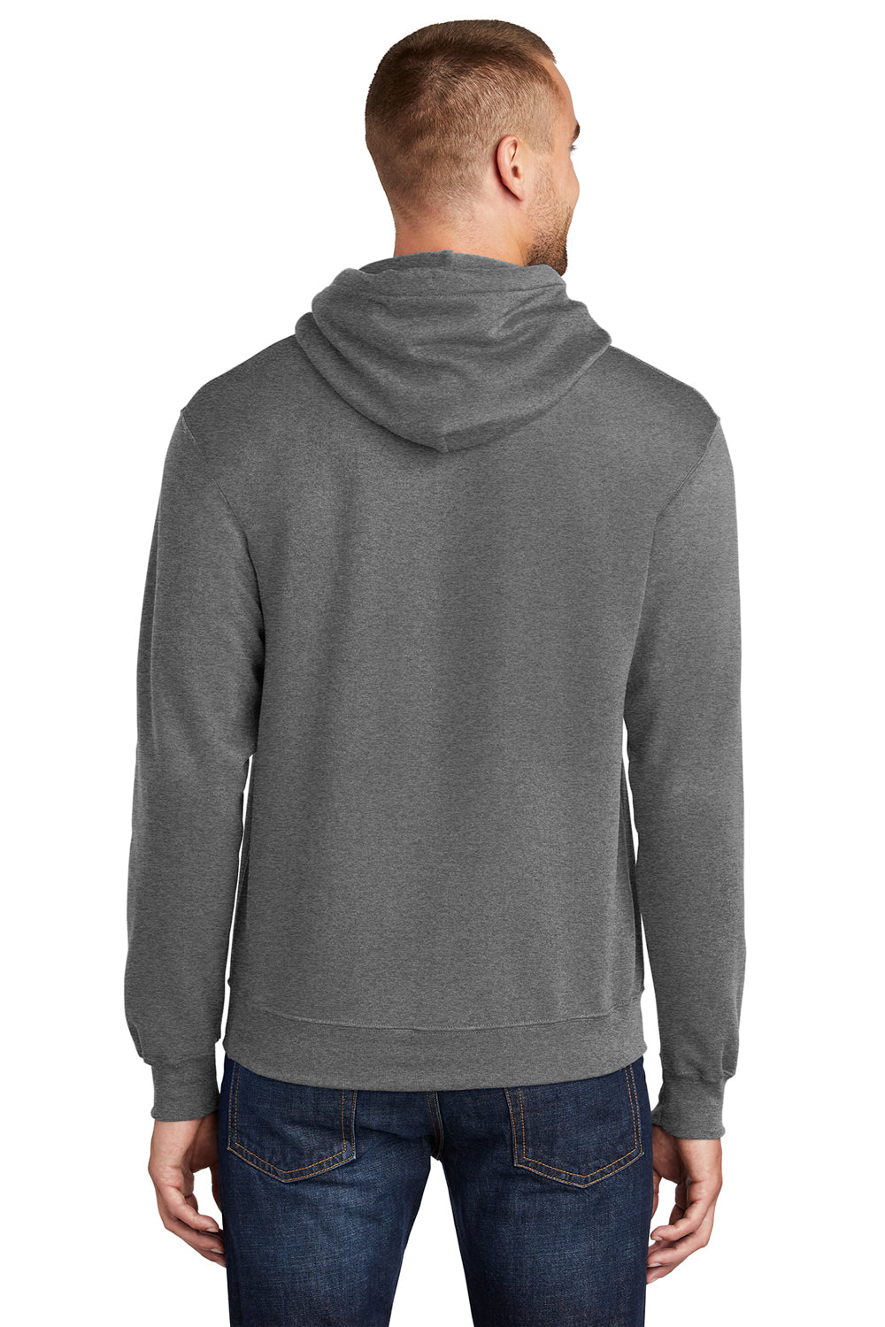 Port & Company PC78H/PC78HT Mens Core Pill Resistant Fleece Hooded Sweatshirt Hoodie Heather Graphite Grey Model Back