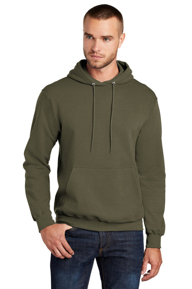 Port & Company PC78H/PC78HT Mens Core Pill Resistant Fleece Hooded Sweatshirt Hoodie Olive Drab Green Model Front