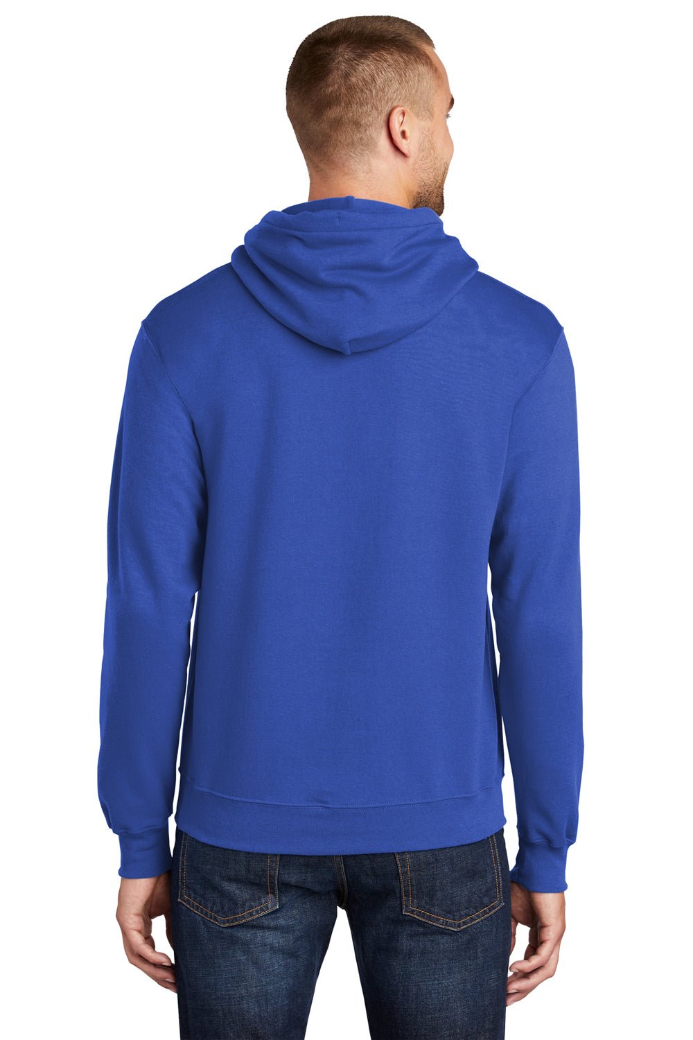 Port & Company PC78H/PC78HT Mens Core Pill Resistant Fleece Hooded Sweatshirt Hoodie True Royal Blue Model Back