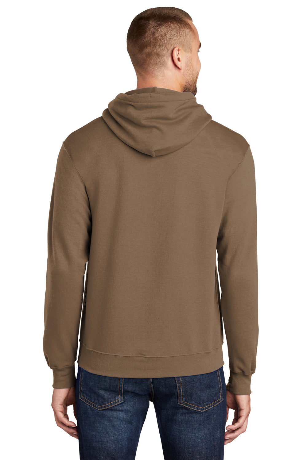 Port & Company PC78H/PC78HT Mens Core Pill Resistant Fleece Hooded Sweatshirt Hoodie Woodland Brown Model Back