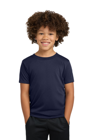 Gildan 42000B/G420B Youth Performance Jersey Moisture Wicking Short Sleeve Crewneck T-Shirt Navy Blue Model Front