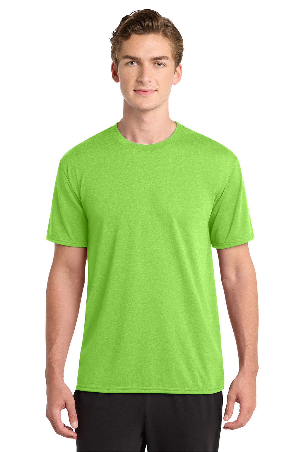 Gildan 42000/G420 Mens Performance Jersey Moisture Wicking Short Sleeve Crewneck T-Shirt Lime Green Model Front