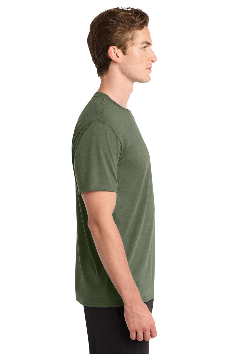 Gildan 42000/G420 Mens Performance Jersey Moisture Wicking Short Sleeve Crewneck T-Shirt Military Green Model Side