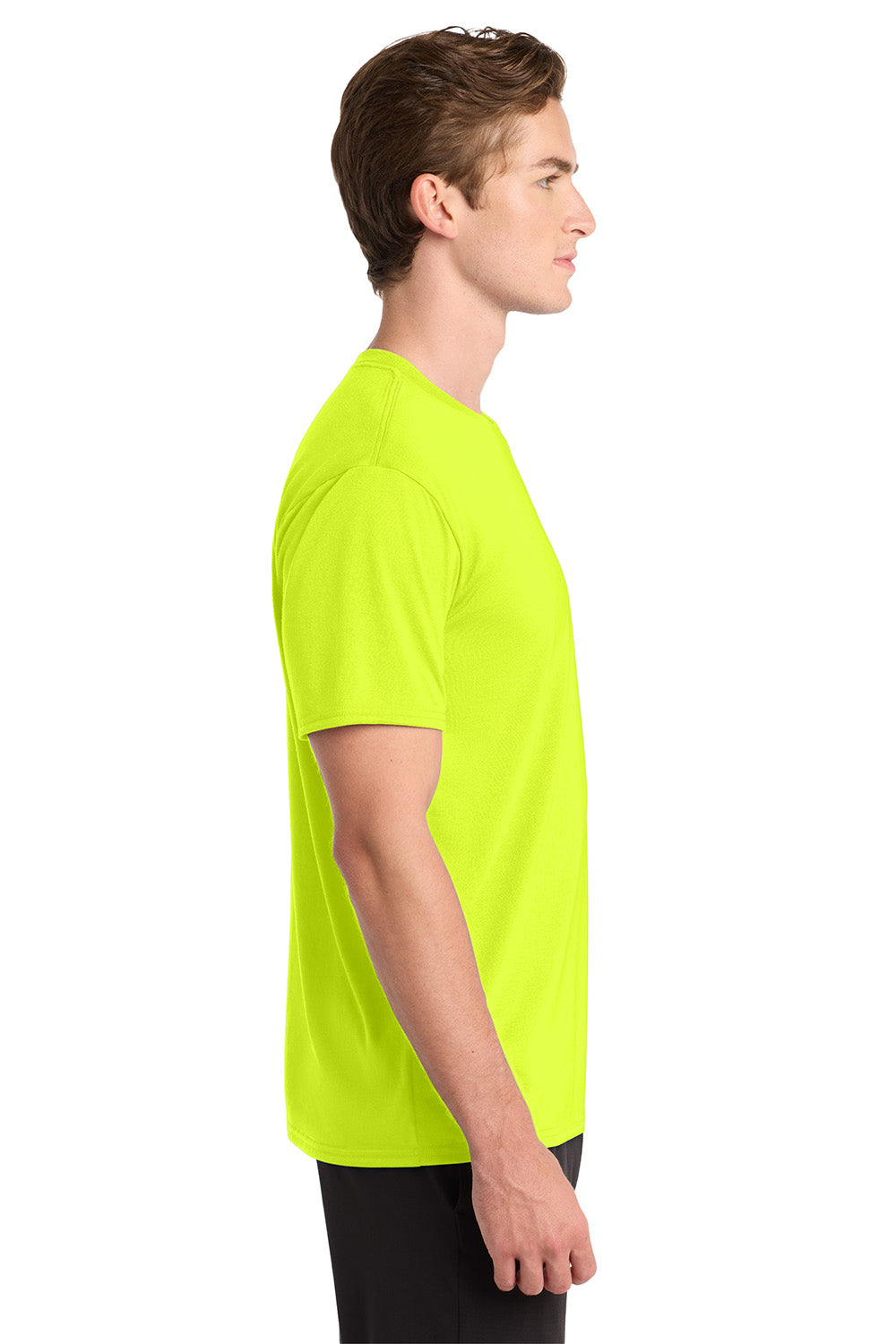 Gildan 42000/G420 Mens Performance Jersey Moisture Wicking Short Sleeve Crewneck T-Shirt Safety Green Model Side