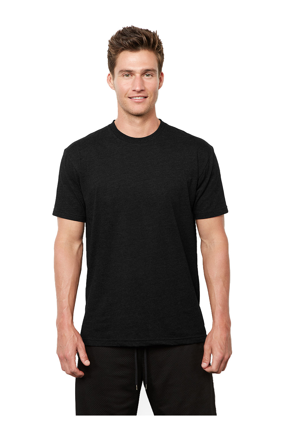 Next Level 4210 Mens Eco Performance Short Sleeve Crewneck T-Shirt Heather Black Model Front