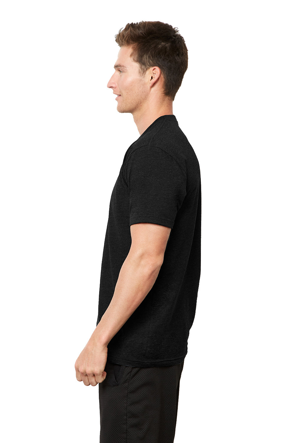 Next Level 4210 Mens Eco Performance Short Sleeve Crewneck T-Shirt Heather Black Model Side