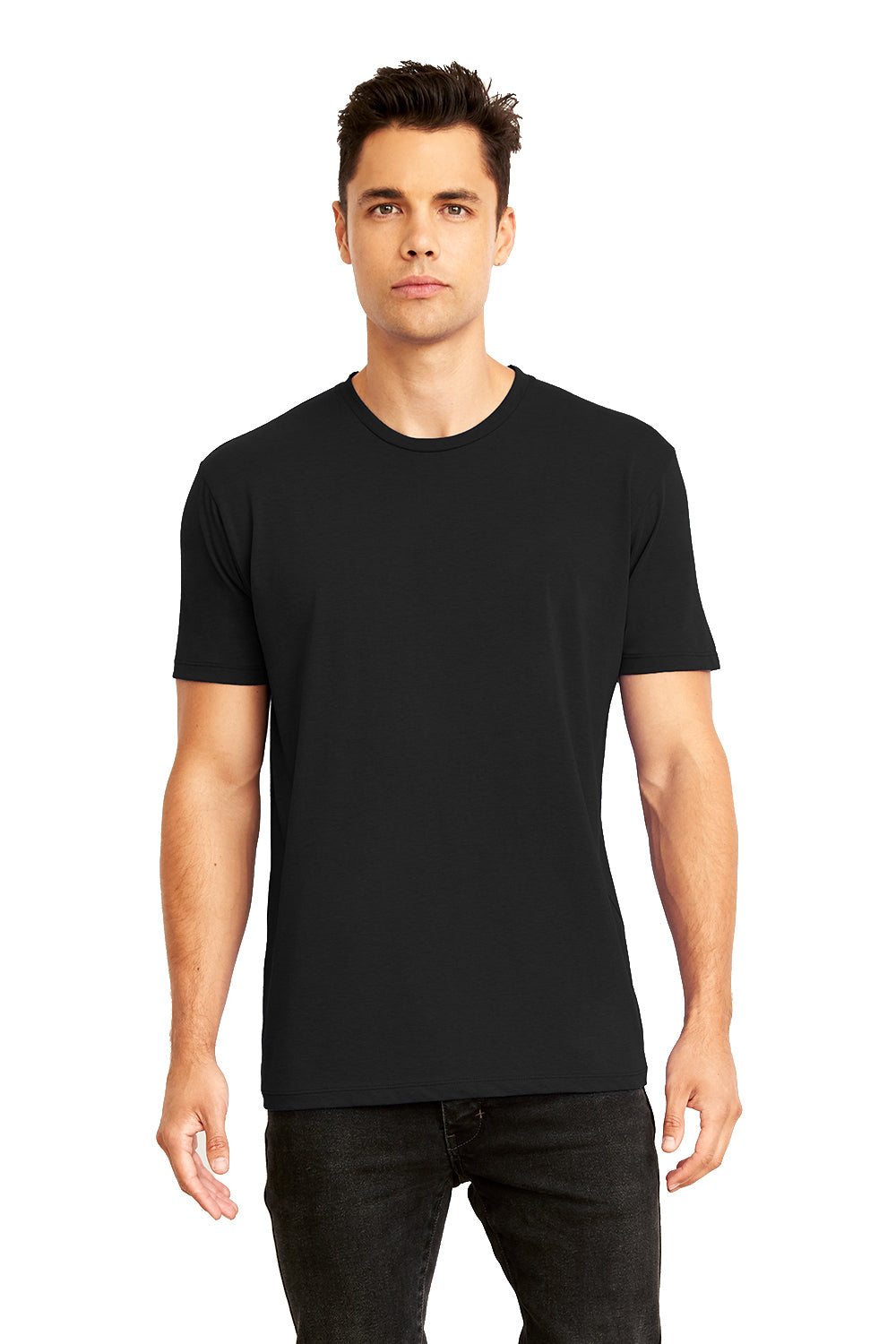 Next Level 4210 Mens Eco Performance Short Sleeve Crewneck T-Shirt Black Model Front