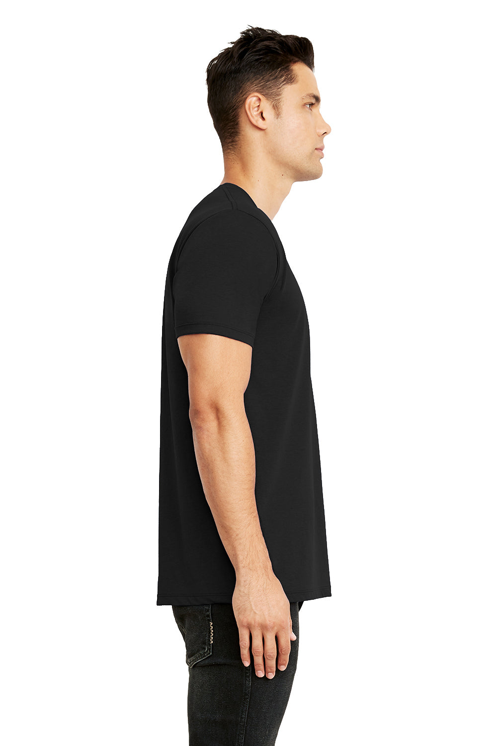 Next Level 4210 Mens Eco Performance Short Sleeve Crewneck T-Shirt Black Model Side