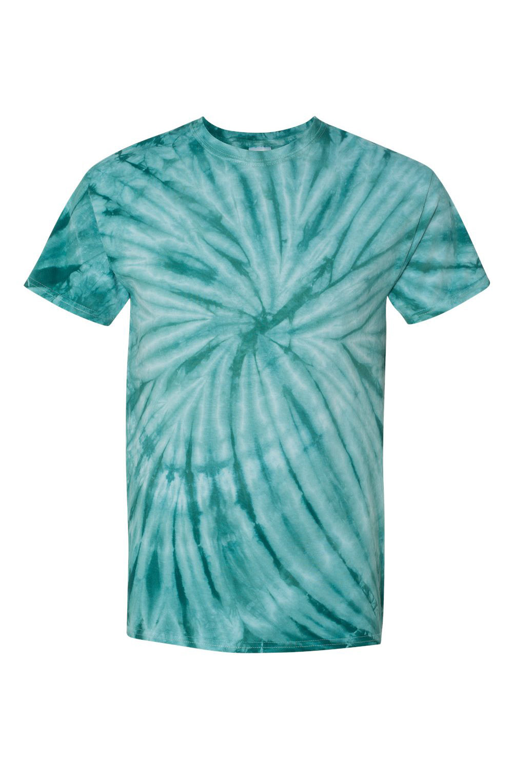 Dyenomite 200CY Mens Cyclone Pinwheel Tie Dyed Short Sleeve Crewneck T-Shirt Teal Flat Front