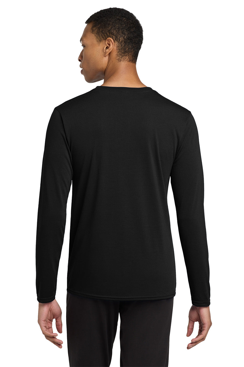 Gildan 42400/G424 Mens Performance Jersey Moisture Wicking Long Sleeve Crewneck T-Shirt Black Model Back