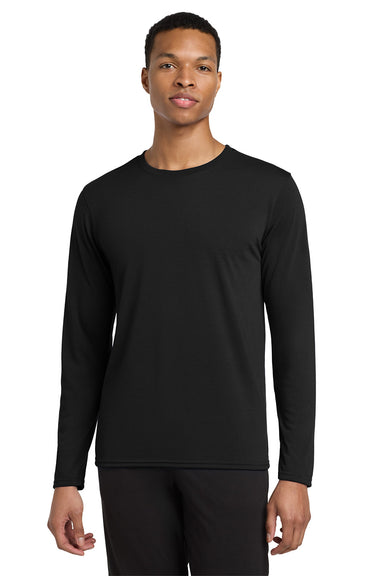 Gildan 42400/G424 Mens Performance Jersey Moisture Wicking Long Sleeve Crewneck T-Shirt Black Model Front