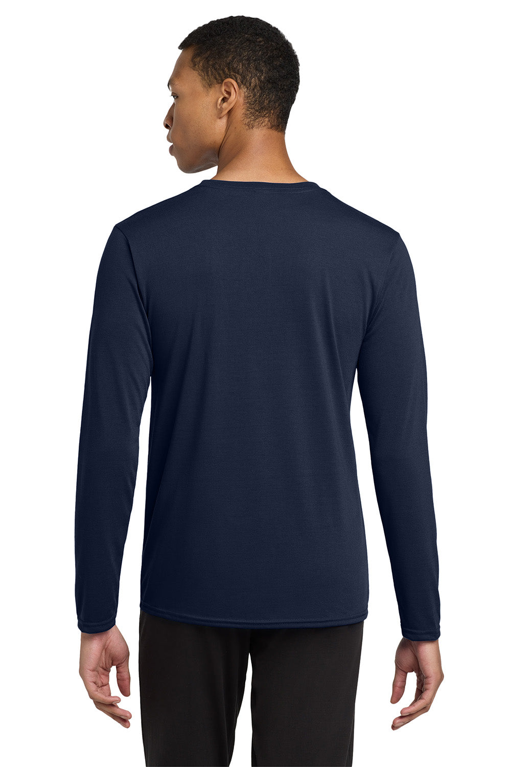 Gildan 42400/G424 Mens Performance Jersey Moisture Wicking Long Sleeve Crewneck T-Shirt Navy Blue Model Back