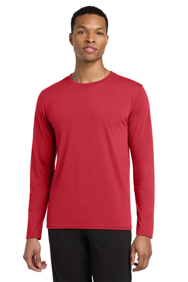 Gildan 42400/G424 Mens Performance Jersey Moisture Wicking Long Sleeve Crewneck T-Shirt Red Model Front