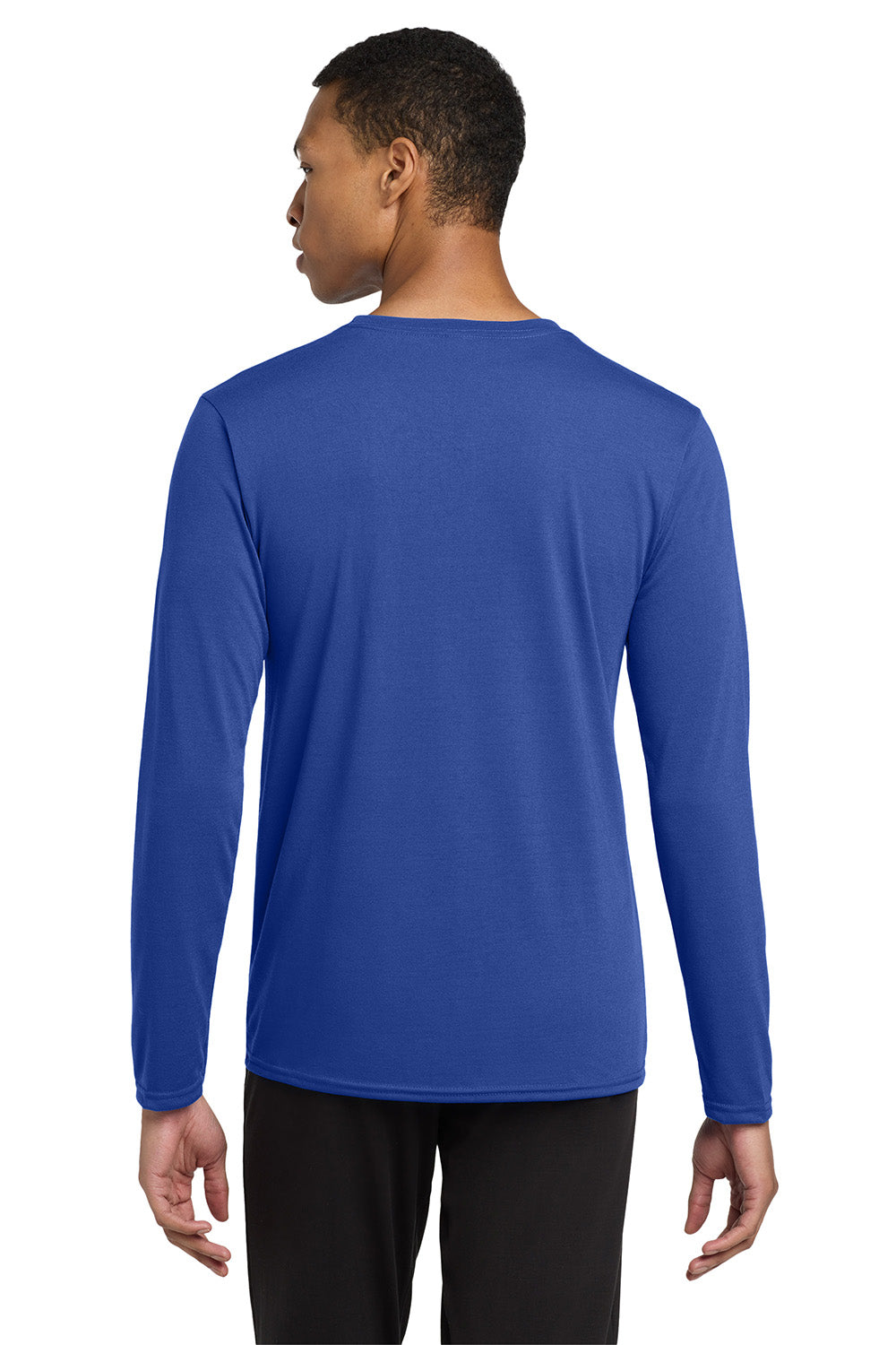 Gildan 42400/G424 Mens Performance Jersey Moisture Wicking Long Sleeve Crewneck T-Shirt Royal Blue Model Back