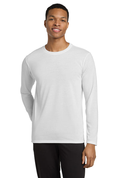 Gildan 42400/G424 Mens Performance Jersey Moisture Wicking Long Sleeve Crewneck T-Shirt White Model Front