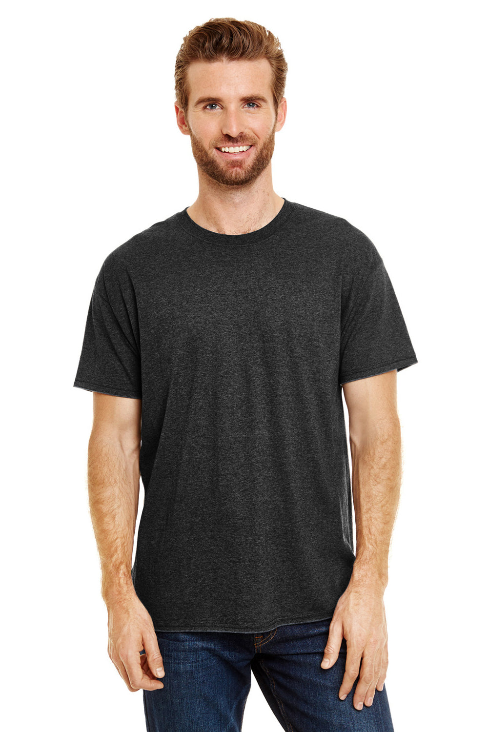 Hanes 42TB Mens X-Temp FreshIQ Moisture Wicking Short Sleeve Crewneck T-Shirt Black Model Front