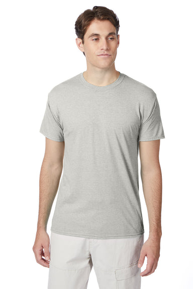 Hanes 42TB Mens X-Temp FreshIQ Moisture Wicking Short Sleeve Crewneck T-Shirt Heather Sand Model Front