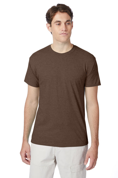 Hanes 42TB Mens X-Temp FreshIQ Moisture Wicking Short Sleeve Crewneck T-Shirt Heather Dark Chocolate Brown Model Front