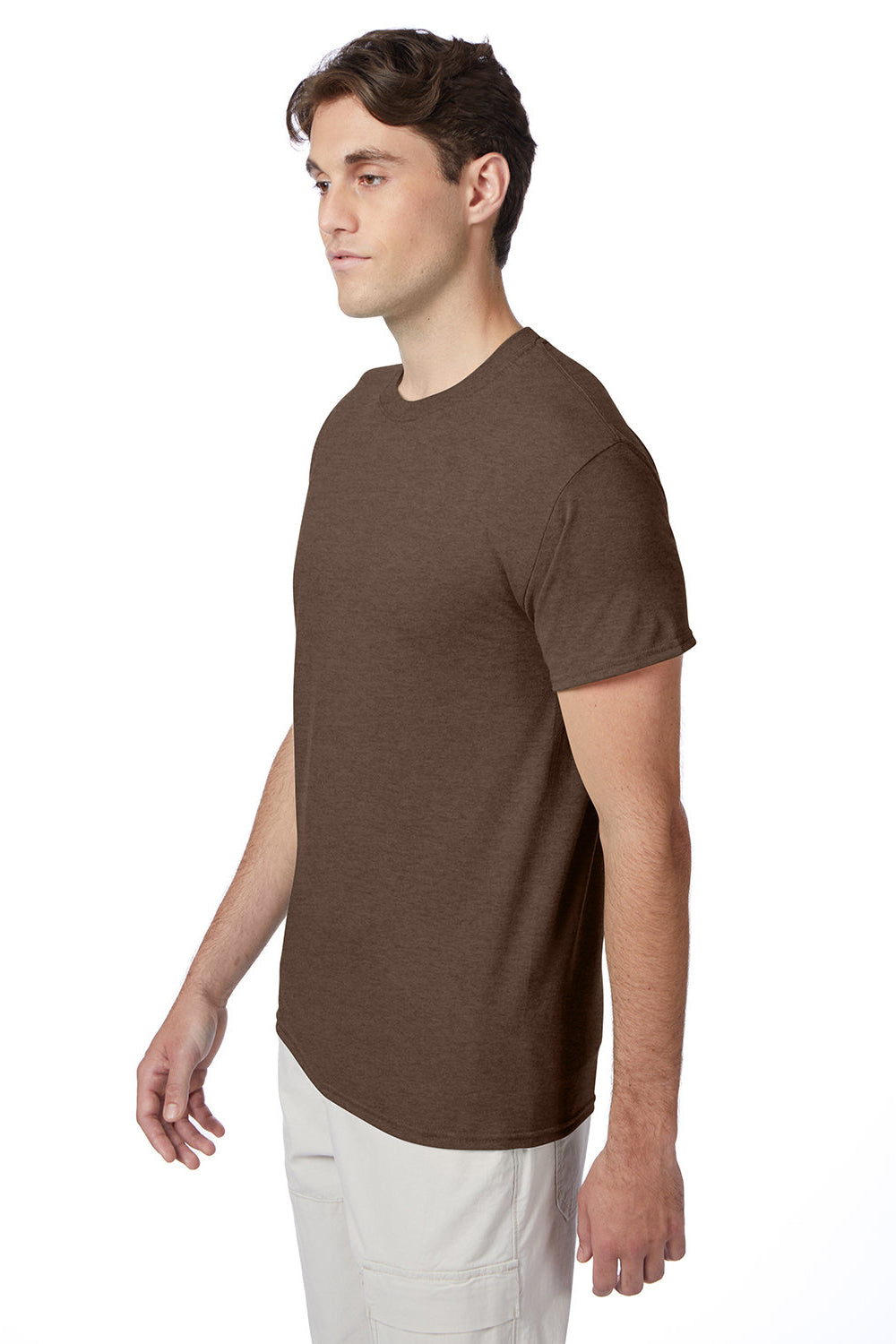 Hanes 42TB Mens X-Temp FreshIQ Moisture Wicking Short Sleeve Crewneck T-Shirt Heather Dark Chocolate Brown Model 3Q