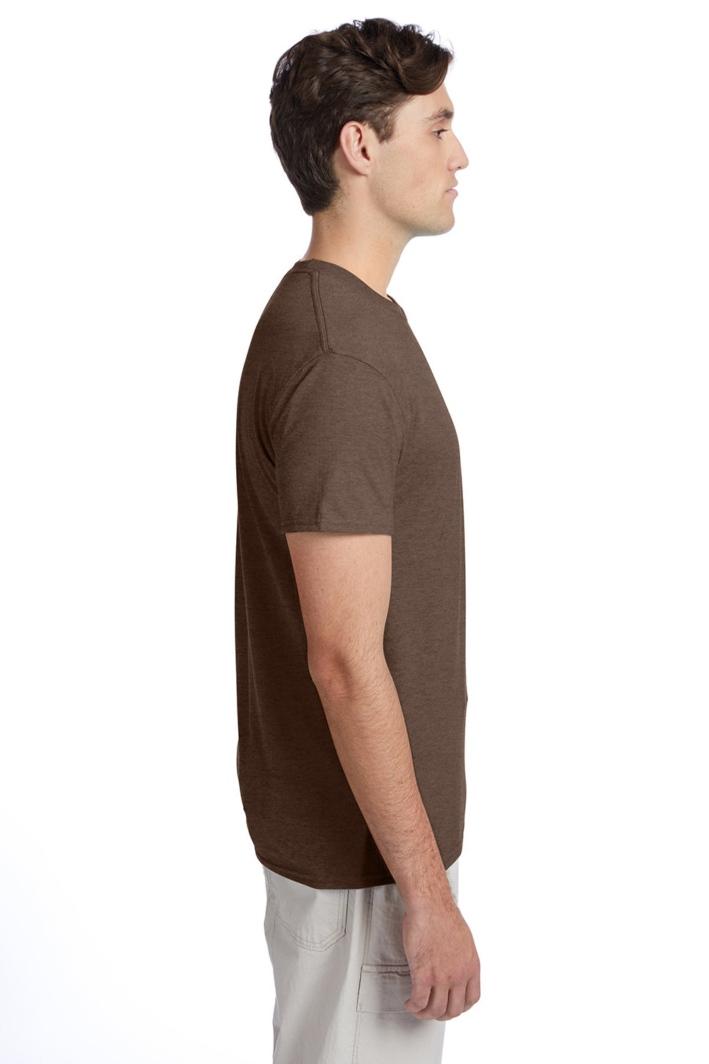 Hanes 42TB Mens X-Temp FreshIQ Moisture Wicking Short Sleeve Crewneck T-Shirt Heather Dark Chocolate Brown Model Side